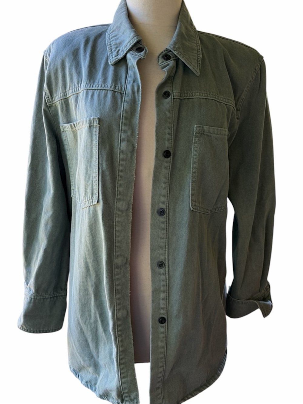 Zara Khaki Belted Overshirt shacket, utility-style, cotton, green, size Large